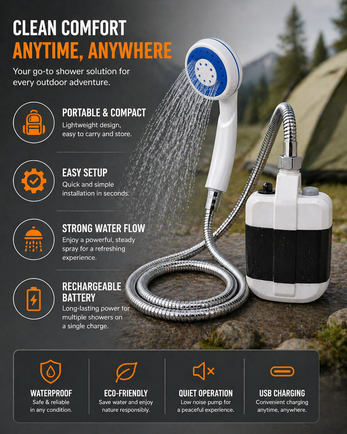 AquaFlow™ Portable Camping Shower Kit