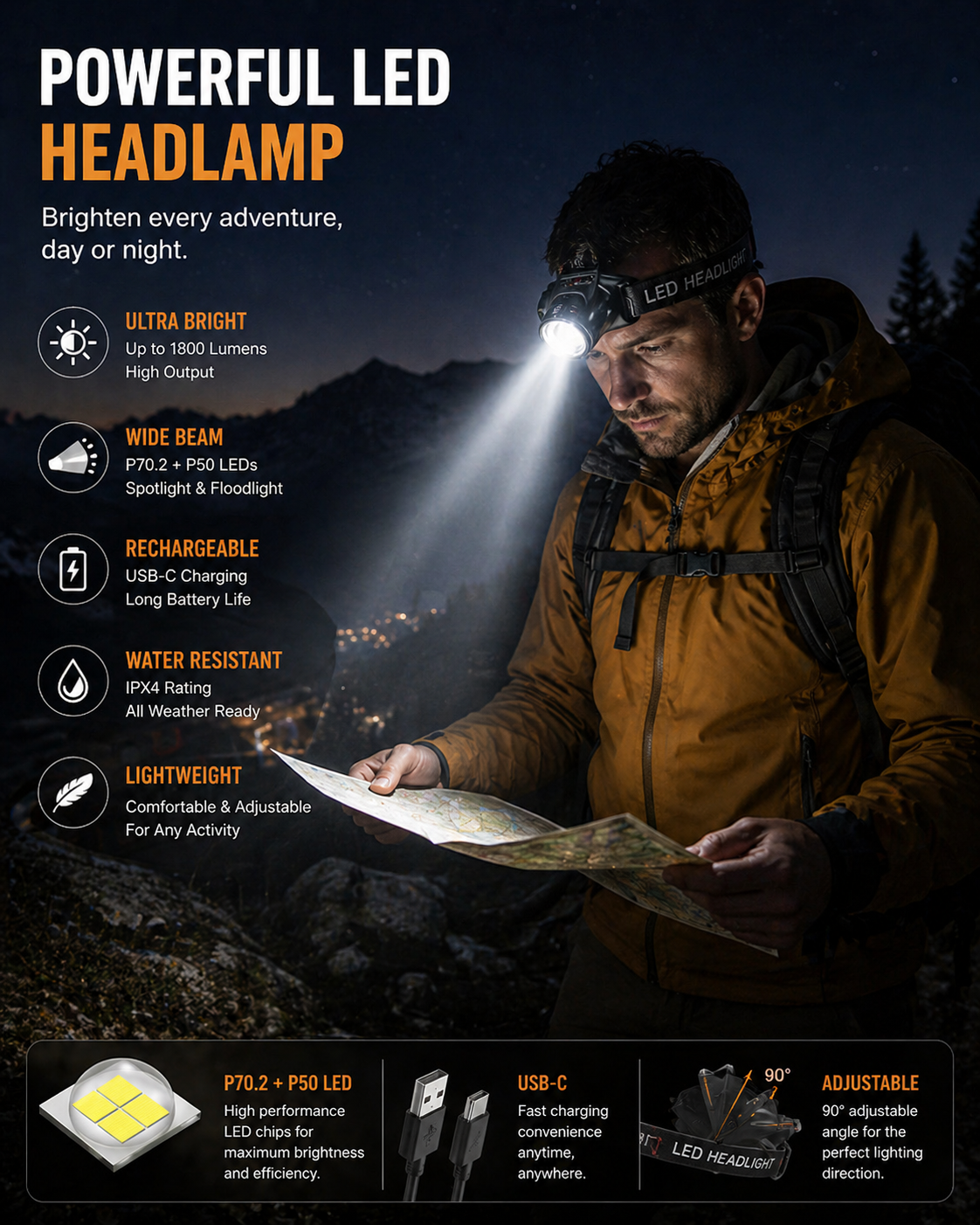 LumaBeam™ Rechargeable Outdoor Headlamp