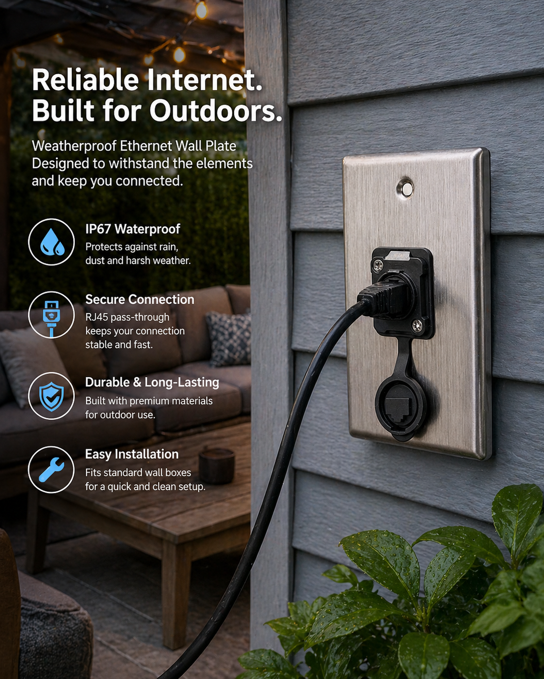 WeatherShield™ Outdoor Ethernet Wall Outlet (IP67 Waterproof RJ45)