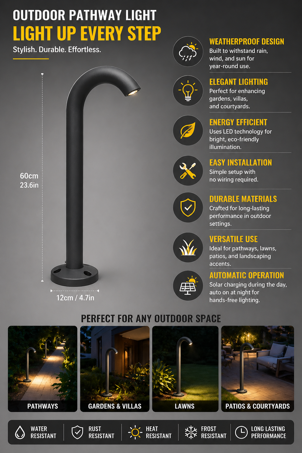 GlowPath™ Waterproof Outdoor Lawn Lamp