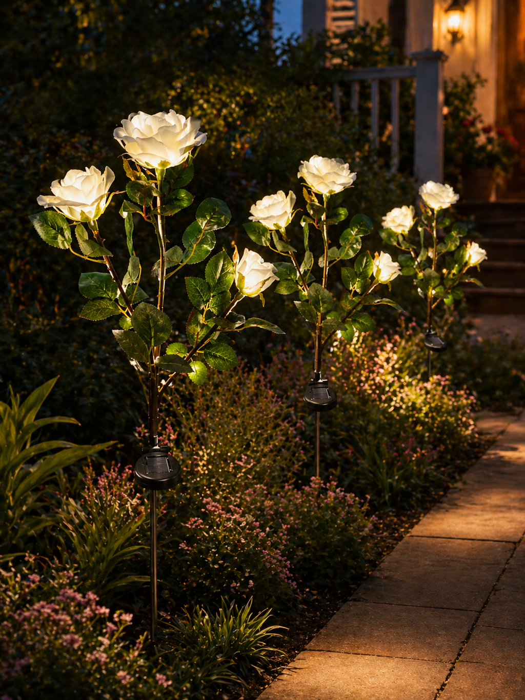 SolarGlow™ White Rose Garden Lights