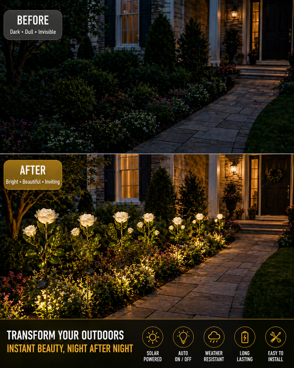 SolarGlow™ White Rose Garden Lights