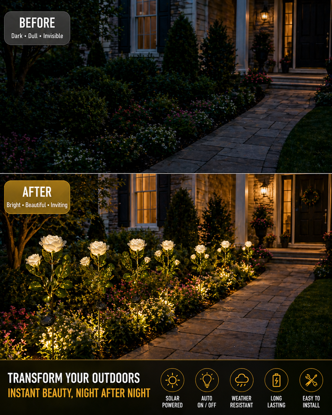 SolarGlow™ White Rose Garden Lights
